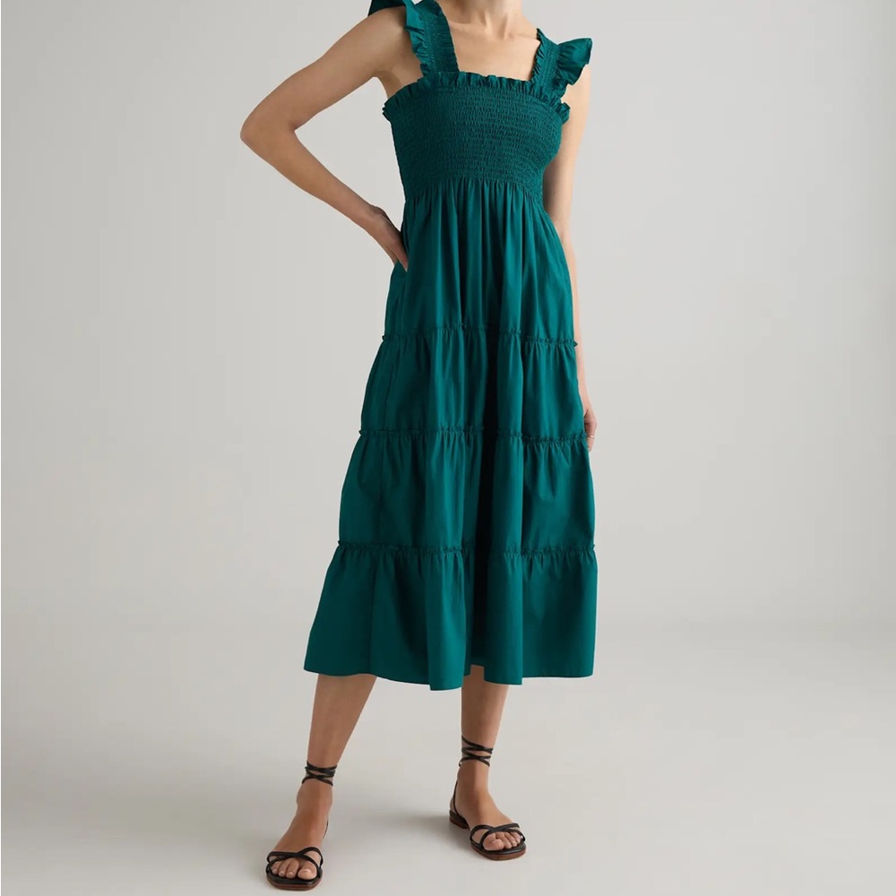 Quince Teal Midi Dress with Ruffle Straps NEW NWOT
